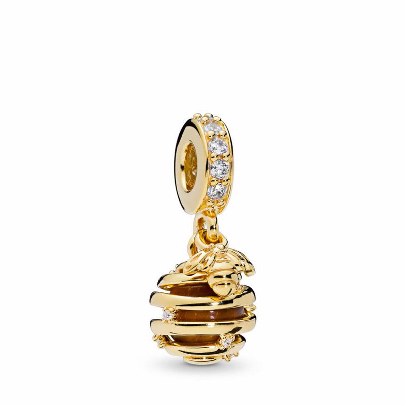 Pandora Shine™ Sweet As Honey Dangle Charm Ireland - 18ct Gold Plated/Mixed Stones/Cubic Zirconia -